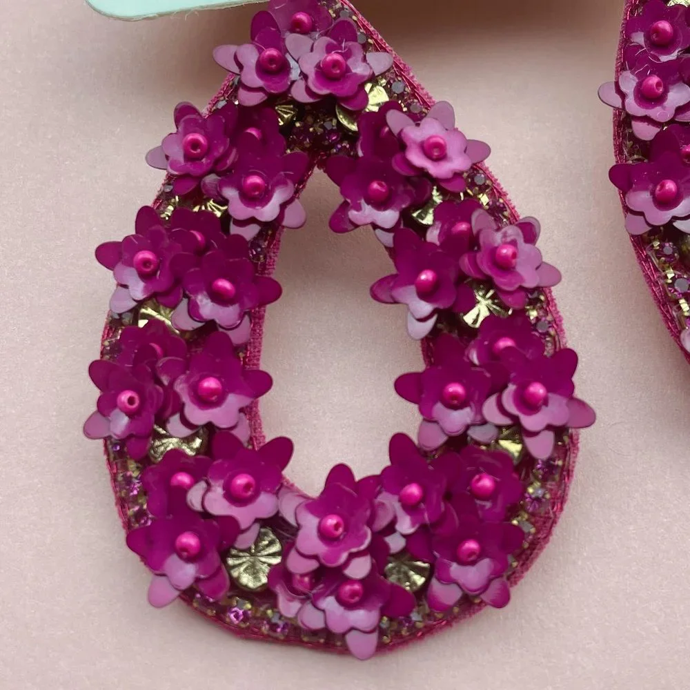 NWT Deepa Gurnani Anthropolgie Beaded Crystal Flower Statement Earrings - Picture 3 of 12